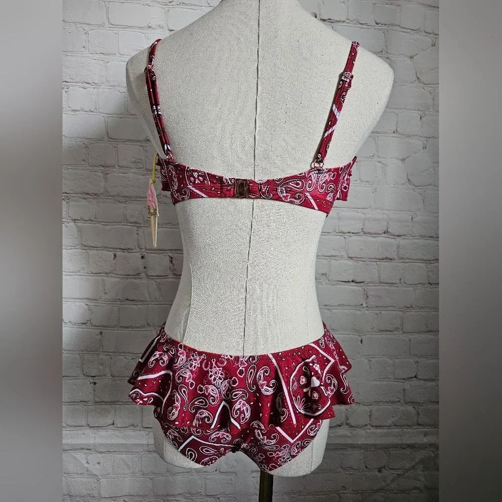River Island Ruffled Red Bandana Print Bikini | 6 Top | 4 Bottom | NWT - Picture 5 of 10